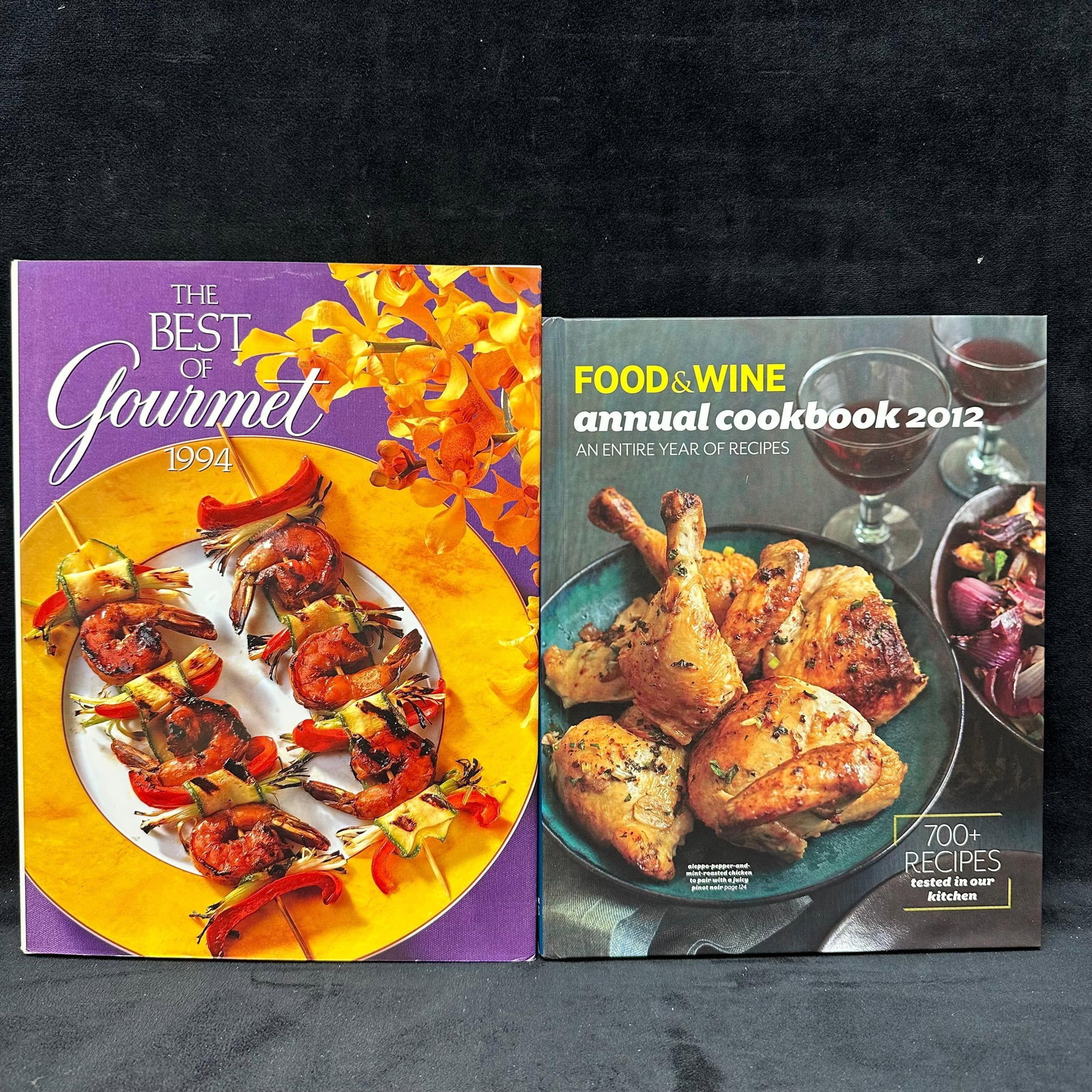 Two Hardcover Cookbooks The Best Gourmet 1994 Food and Wine Annual Cookbook 2012: A lot of two hardcover cookbooks. Includes The Best of Gourmet 1994 Edition and Food and Wine Annual Cookbook 2012 An Entire Year of Recipes. Both volumes feature hundreds of recipes with full-color p