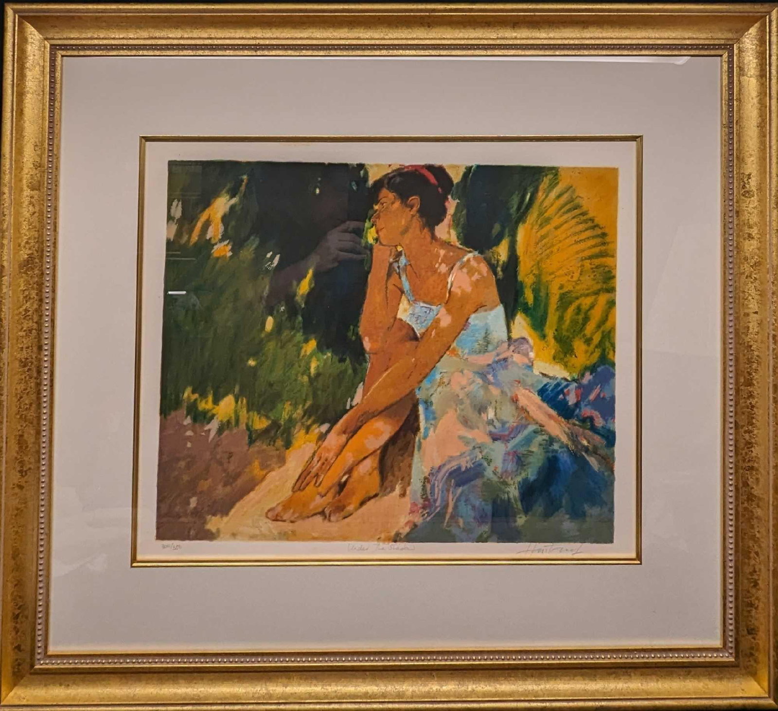 Herve Fenouil Under The Shadow S&N Serigraph: Herve Fenouil Under The Shadow S&N Serigraph. This one is #300 out of #350. The framed print is approx 36 1/2" x 1 1/2" x 33" and it weighs 16 lbs. The print/visible image is approx 23 1/2" x20". Ther