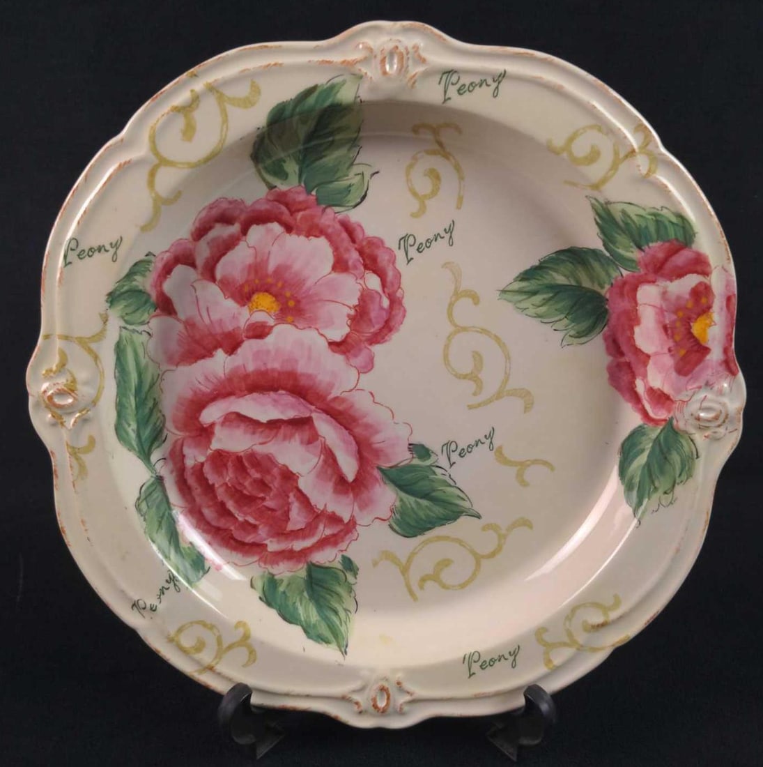 Classic Peony Fine China Serving Plate: Classic Peony Fine China Serving Platter. Is approx 12" x 12" x 1 1/4". Is in a good, used condition with light wear.