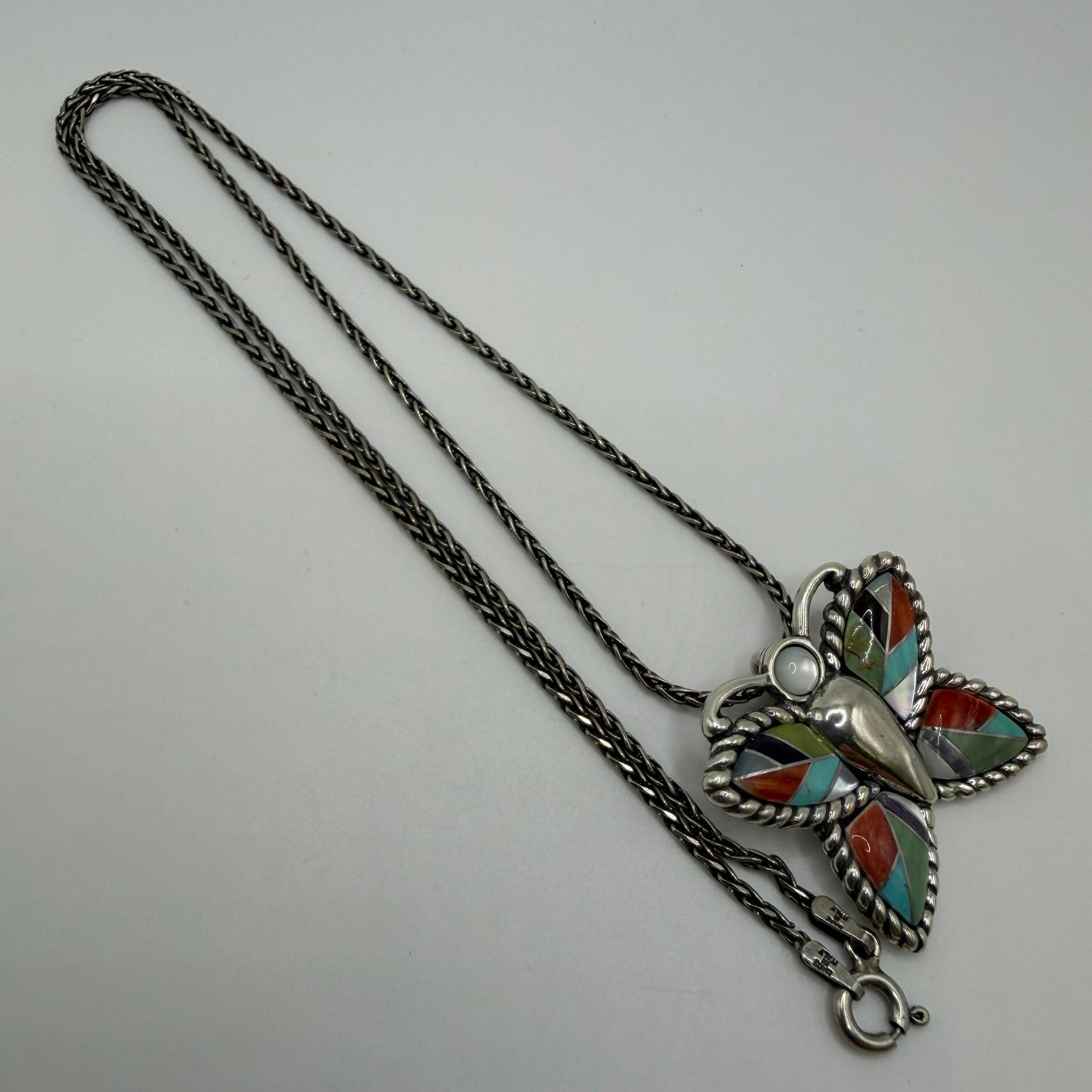 Sterling Milor Italy Braided Link Necklace with Carolyn Pollack Multi Stone Pendant HH52: These items are in good pre-owned, previously used/displayed condition with noticeable light wear and surface scratches. Please reference all photos for full details. These pieces of jewelry have