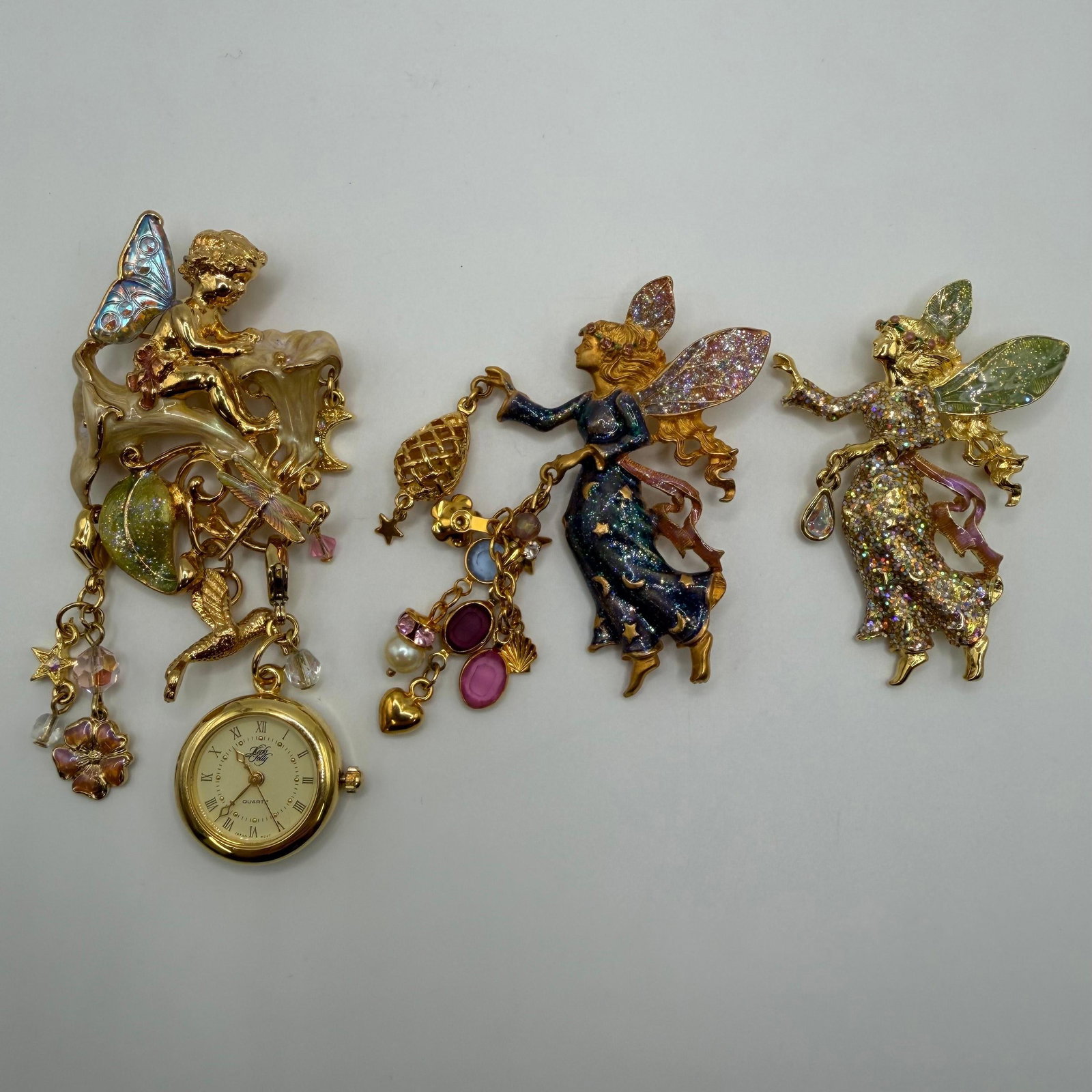 Signed Kirks Folly Fairy and Moonflower Garden Brooch Collection Three Pieces (1 of 5)