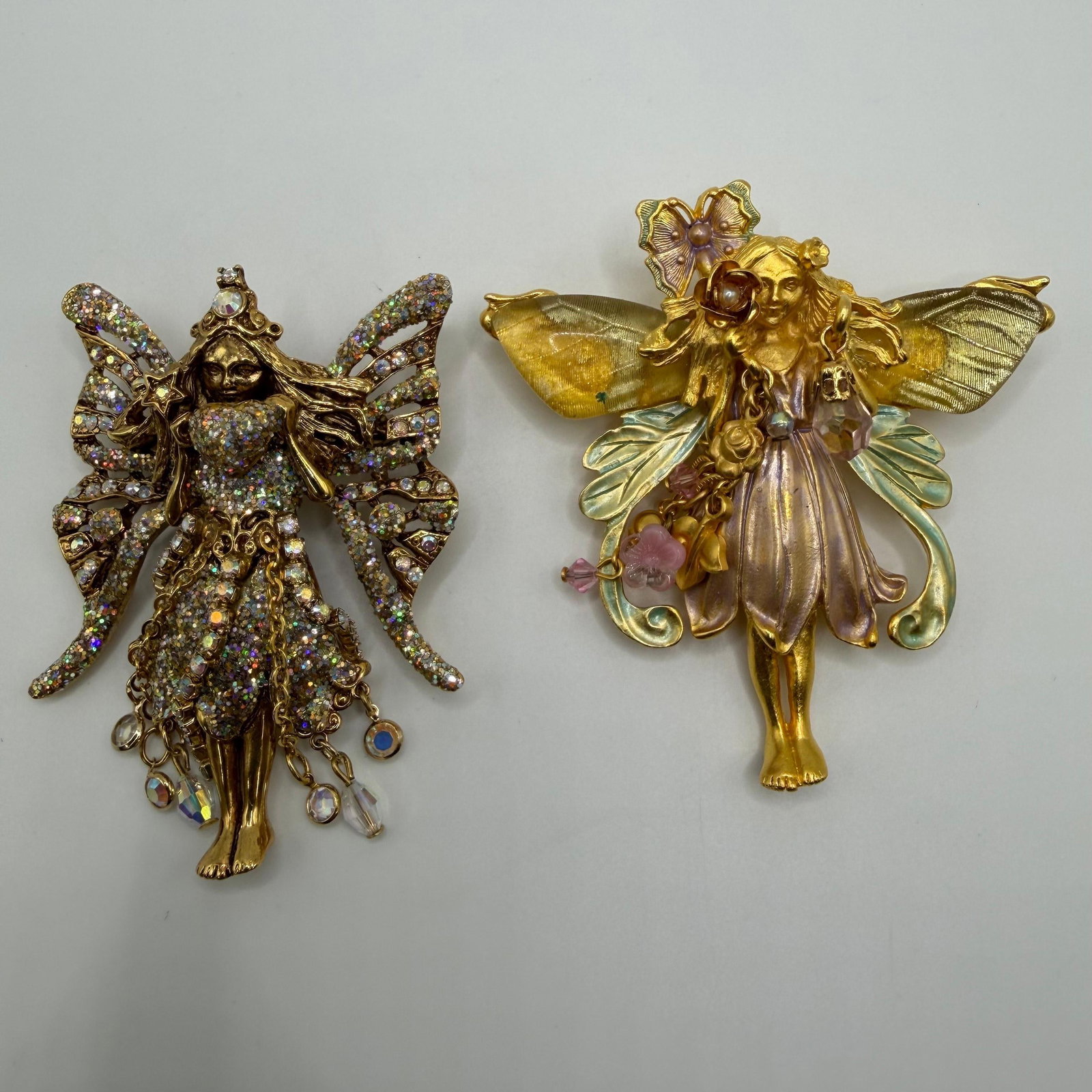 Kirks Folly Brooches Crystal Fairy Godmother and Enamel Primrose 2 Pieces (1 of 6)