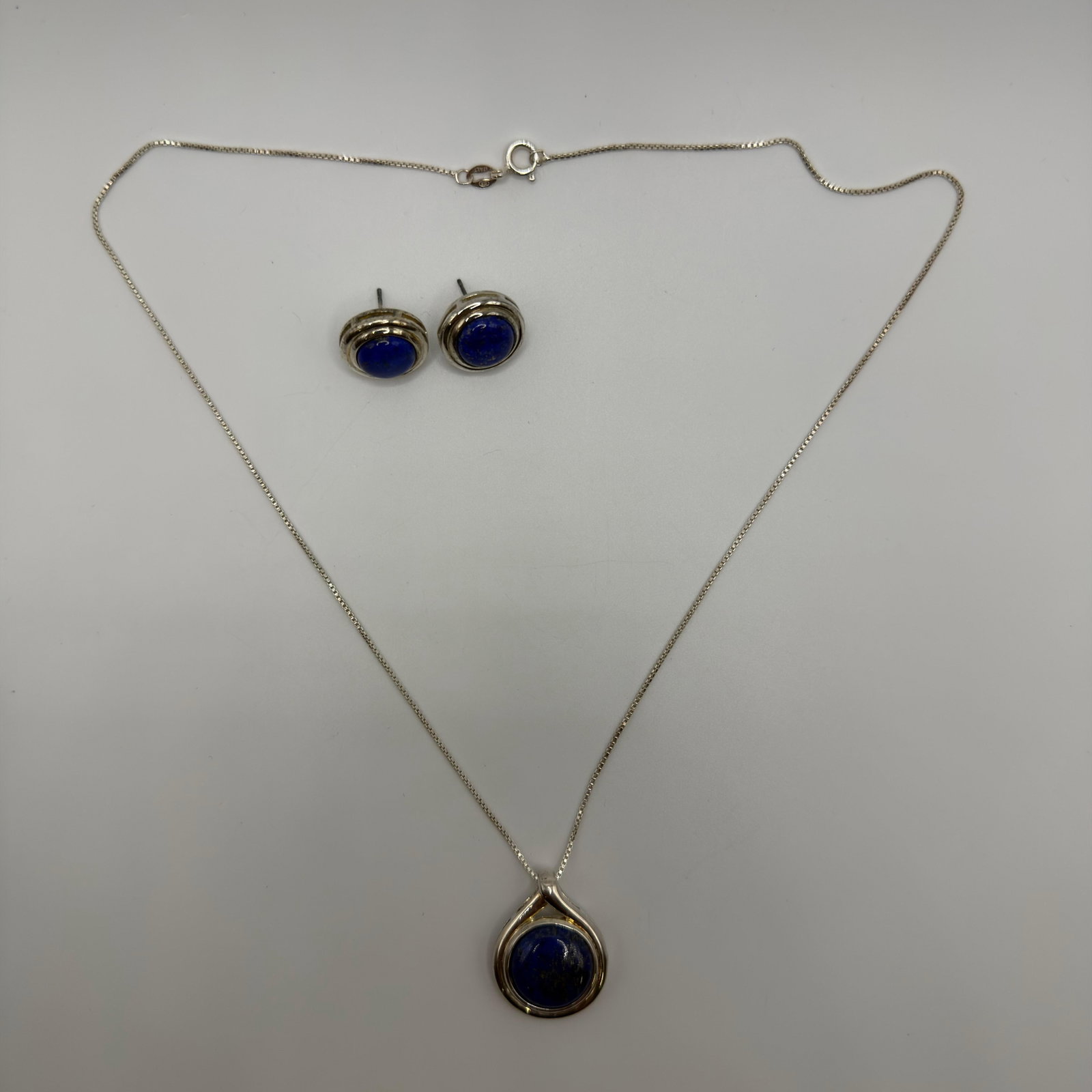 Sterling Silver Lapis Lazuli Pendant Necklace and Matching Earrings Set (1 of 7)