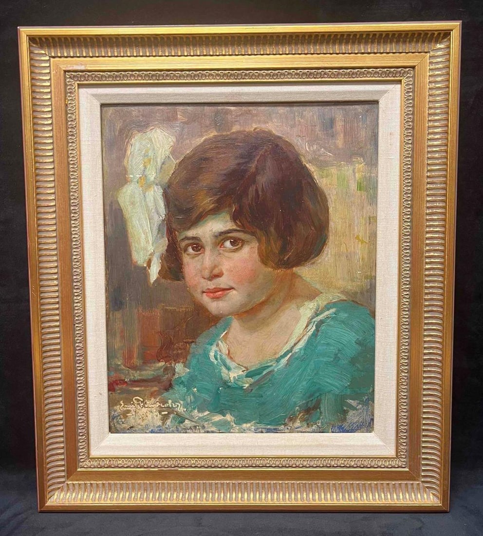 Framed Original Oil On Board Portrait Of A Young Lady: This lot contains a Framed Original Oil On Board Portrait Of A Young Lady. The artwork is signed in the lower left corner. This was likely a commissioned piece. The frame is approx 17 1/4" x