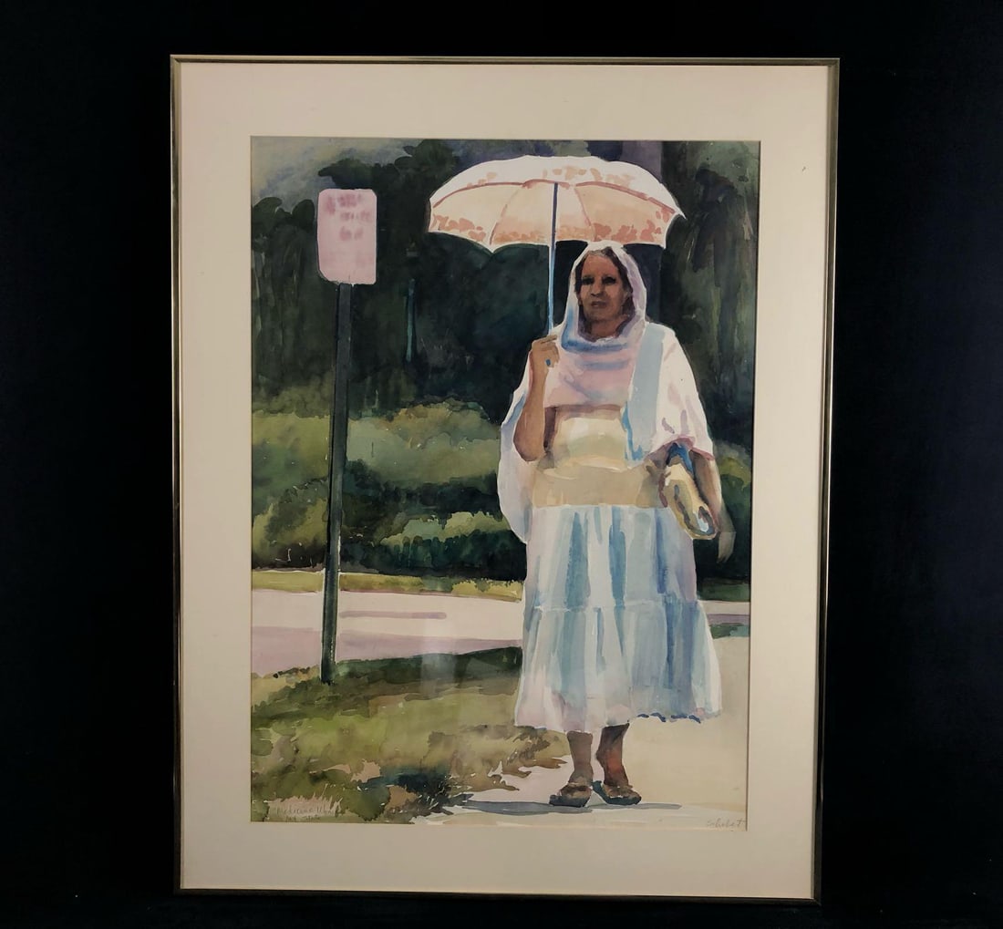 Vintage Original Sighed Schubert " Medicine Woman First State" Water Colors On Canvas Painting (1 of 8)