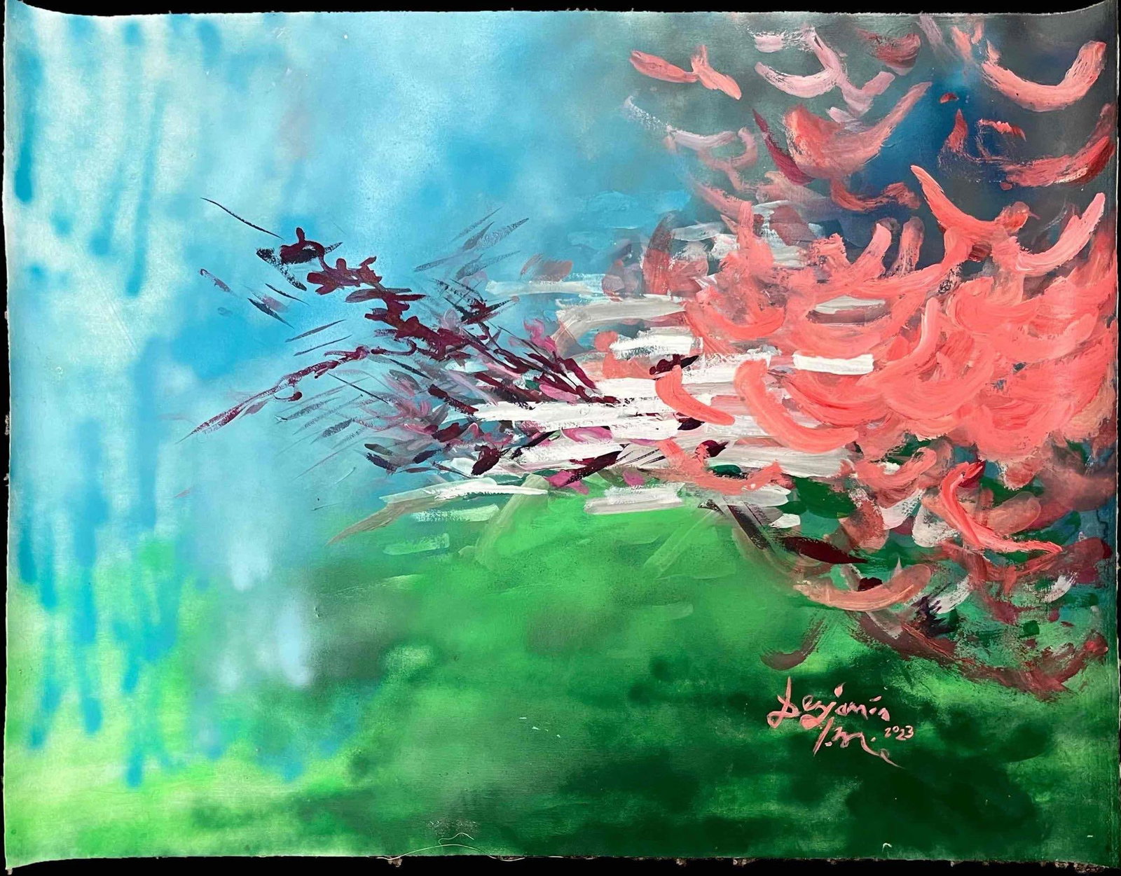 Original Acrylic Paint And Spray Paint On Canvas SPRING BLOSSOM IN NEW JERSEY, USA By BENJAMIN L.M: This lot contains a Original Acrylic Paint & Spray Paint On Canvas, Spring Blossom In New Jersey, USA by Benjamin L.M. 2023. Benjamin L.M. is from Adelaide, Australia, and is now based in Ne