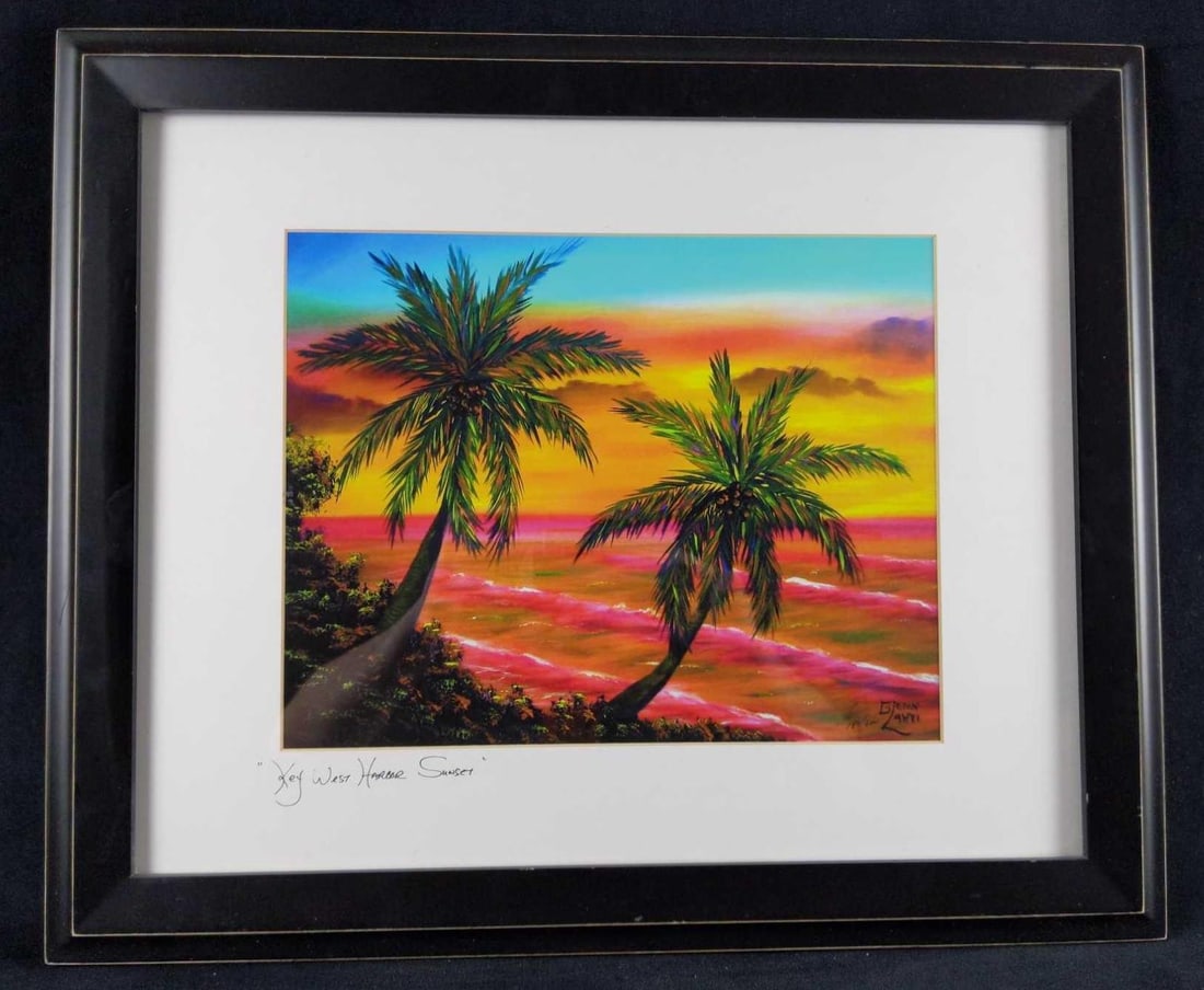 Framed Key West Harbor Sunset Glenn Glenn Lahti: Limited edition print of Glenn Lahti's "Key West Harbor Sunset". Framed art is approx 23" x 1" x 19". Print is approx 13 1/2" x 11". Is #189 out of #200. Framed art is 