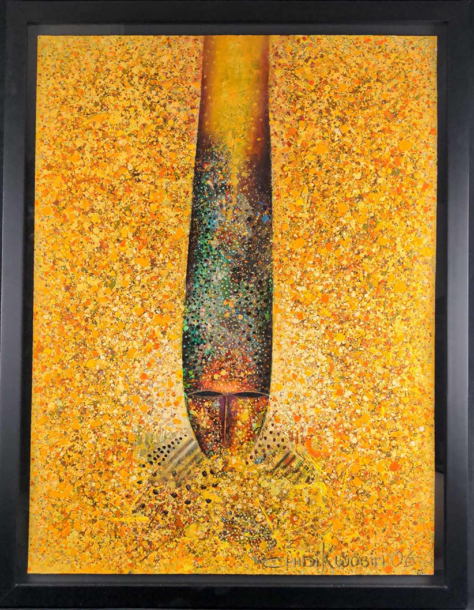 Chidi Kwubiri Original Framed Acrylic On Paper X1: Chidi Kwubiri Original Framed Acrylic On Paper. Dated 2006. Untitled. Original is approx 36 1/2" x 1 1/2" x 48". The original is in good, used condition with some light wear on the frame. 