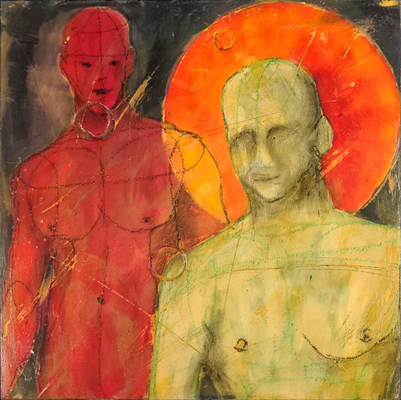 Mr. Right by Terry Hummel: Mr. Right by Terry Hummel. This is a mixed media of what appears to be an acyclic and crayon on wood. This Central Floridan has done art-shows over the years and used to be a professional