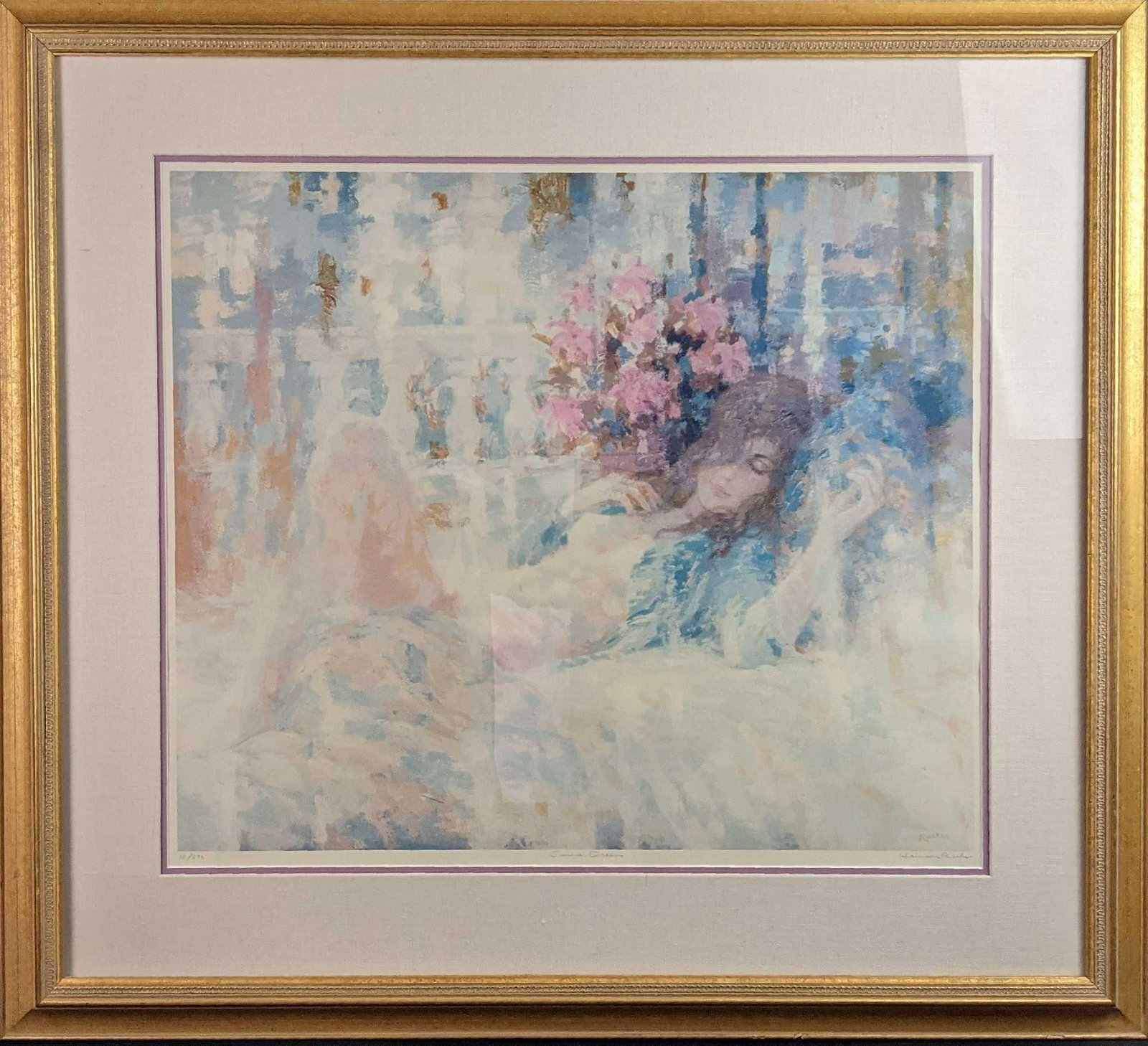 Framed Harrison Rucker Summer Dream Charter Editon Print Nude Woman X9: Artist Enhanced Charter Edition Of Harrison Rucker's "Summer Dream" This is #18 out of #290. Comes with the original packaging the print came with. Framed print s 36 1/2" x 2" x 33". The print