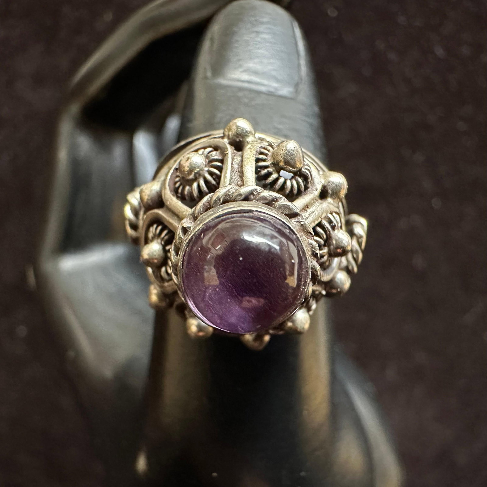Amethyst Purple Stone Boho Style Silver Ring (1 of 9)