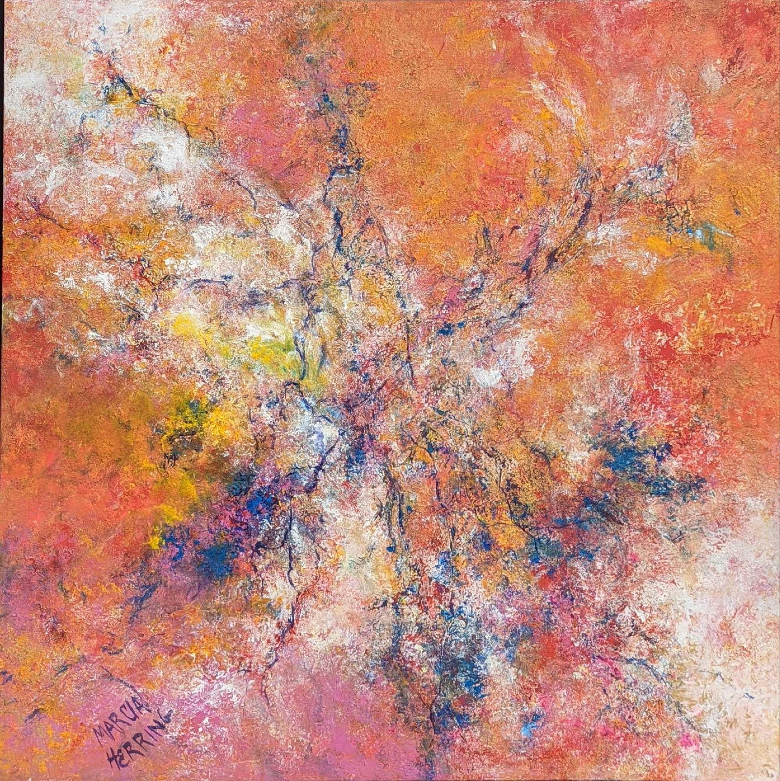 Original Marcia Herring Acrylic On Canvas: Original acrylic on canvas "Coral Lace". Is approx 48" x 2 1/2" x 48 1/2" and it weighs 13.50lbs. The original is in a good, used condition with some wear on the paint. Please see 