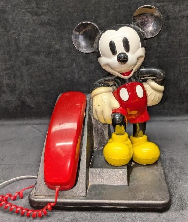 Disney Mickey Mouse Touch Button Corded Land Phone AT&T B: Disney Mickey Mouse Touch Button Corded Land Phone AT&T B. This is approx 10 1/2" x 9" x 14 1/2" and it weighs 3.40lbs. There are some scratches and markings. Untested.