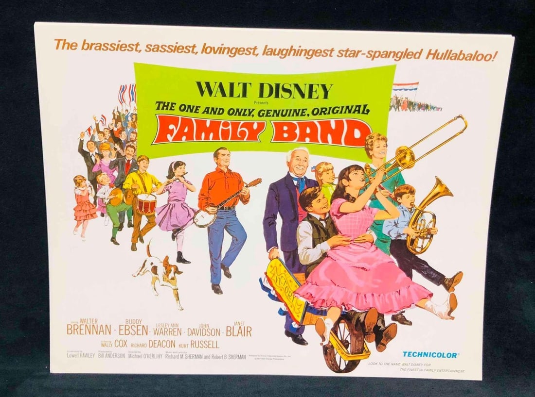 9 Walt Disney Presents The One And Only, Genuine, Original, Family Band Lobby Cards 1967 (5): This lot contains a 9 Walt Disney Presents The One And Only, Genuine, Original, Family Band Lobby Cards 1967 (5). Each lobby card is approx 11" x 14" and the set weighs about 0.4lbs. The photo prints