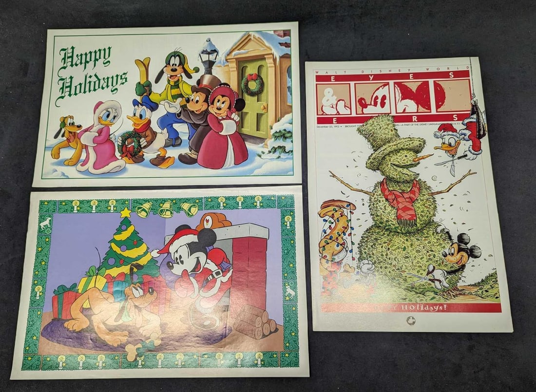 3 Disney Eyes & Ears Mickey Christmas Employee Newsletters: 3 Disney Eyes & Ears Mickey Christmas Employee Newsletters. This lot includes Disney Cast Member exclusive newsletters: December 23, 1993, December 20, 1990, and December 22, 1994. Each issue is appro