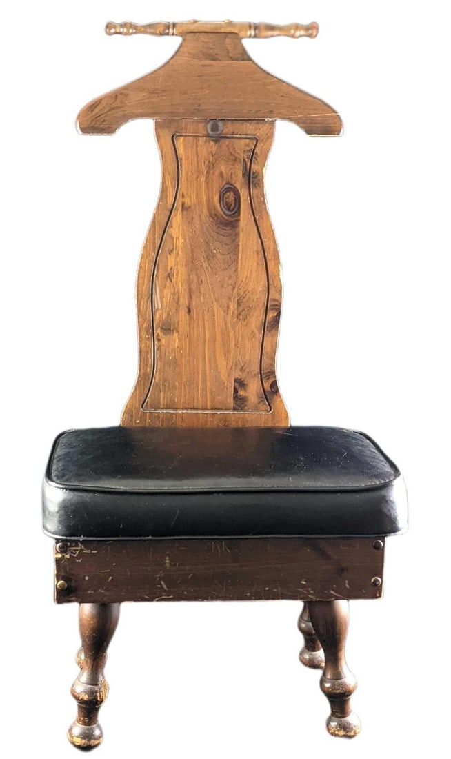 Vintage Butlers Chair With Leather Seat & Compartment