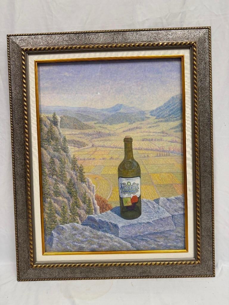 Christophe Cardot Surrealist Landscape with Absente Bottle Framed Original Oil Pastel (1 of 6)