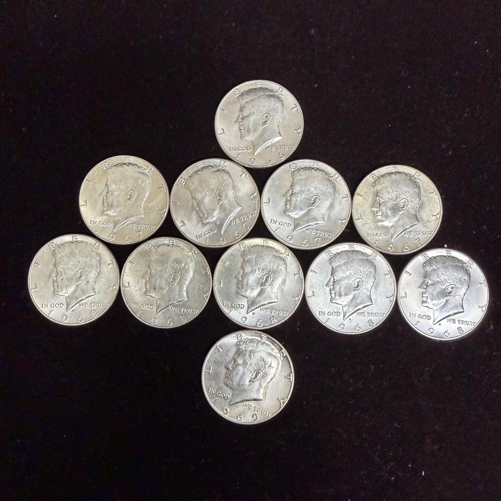 Lot of Eleven Kennedy Half Dollar 1966-69 Silver Coin .400 C12KD (1 of 4)