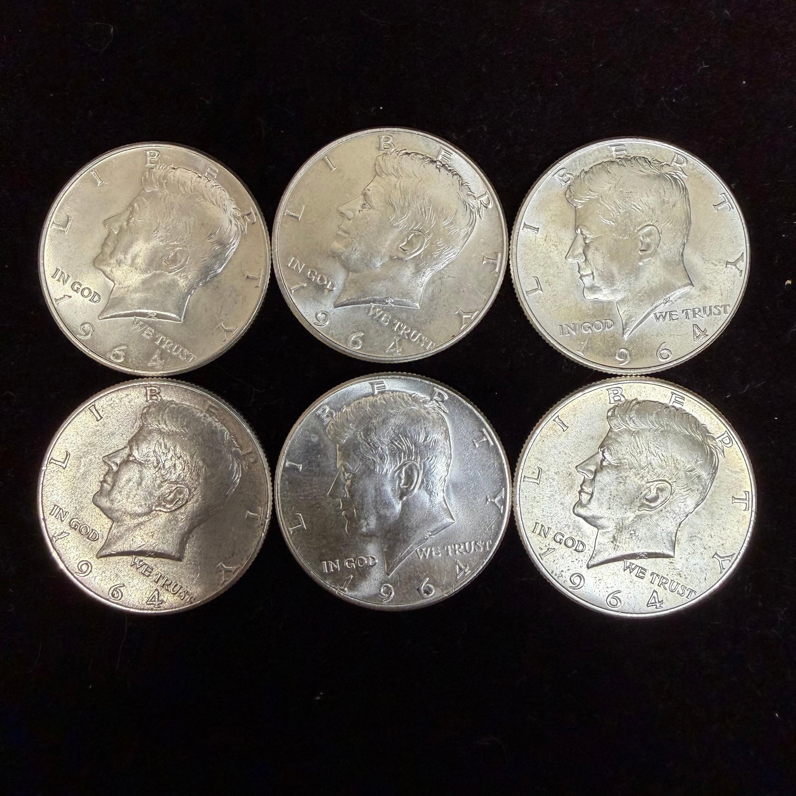 Lot of Six Kennedy Half Dollar 1964 Silver Coin .900 AB56 (1 of 2)