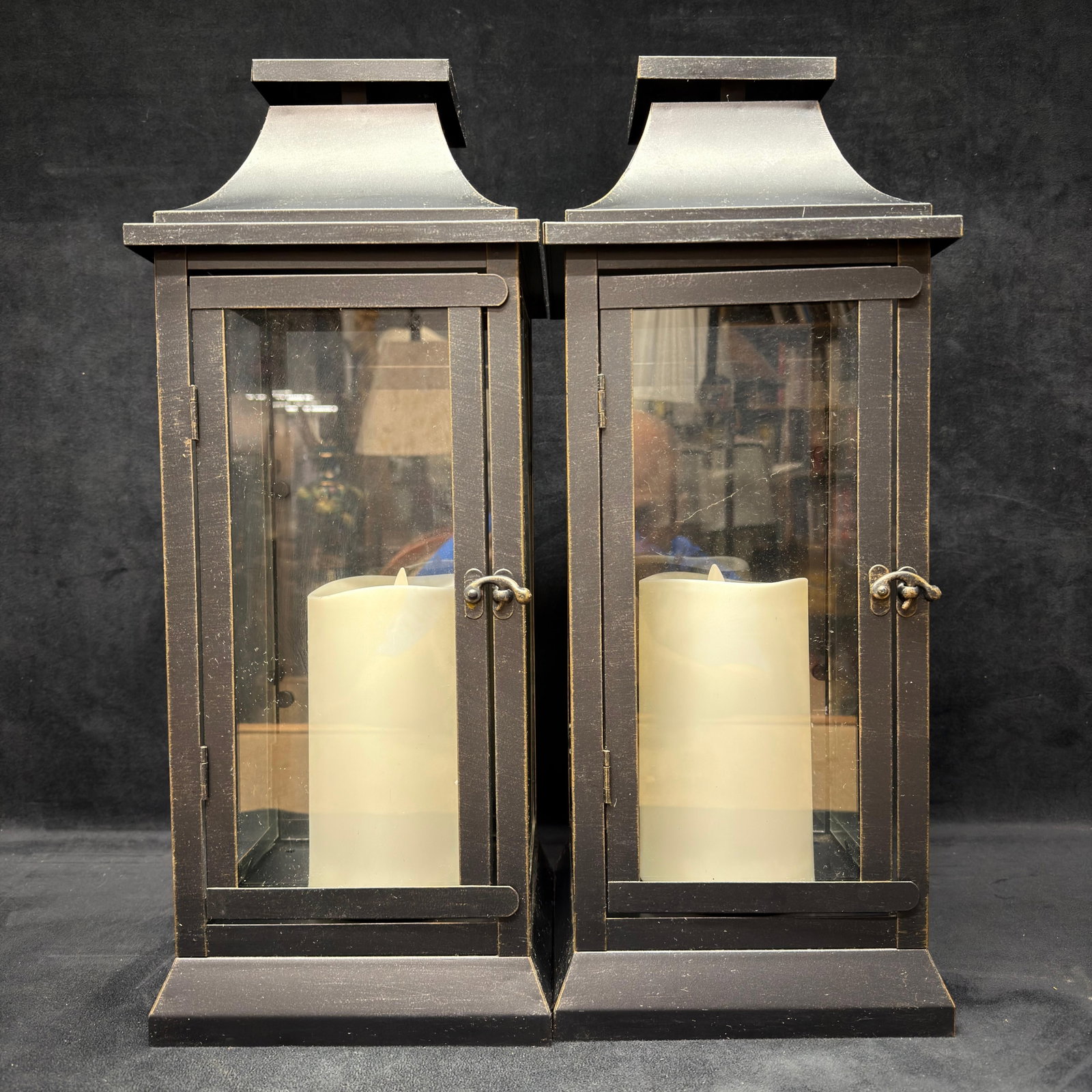 Pair of Metal Outdoor Lanterns with Luminara LED Flameless Candles (1 of 5)