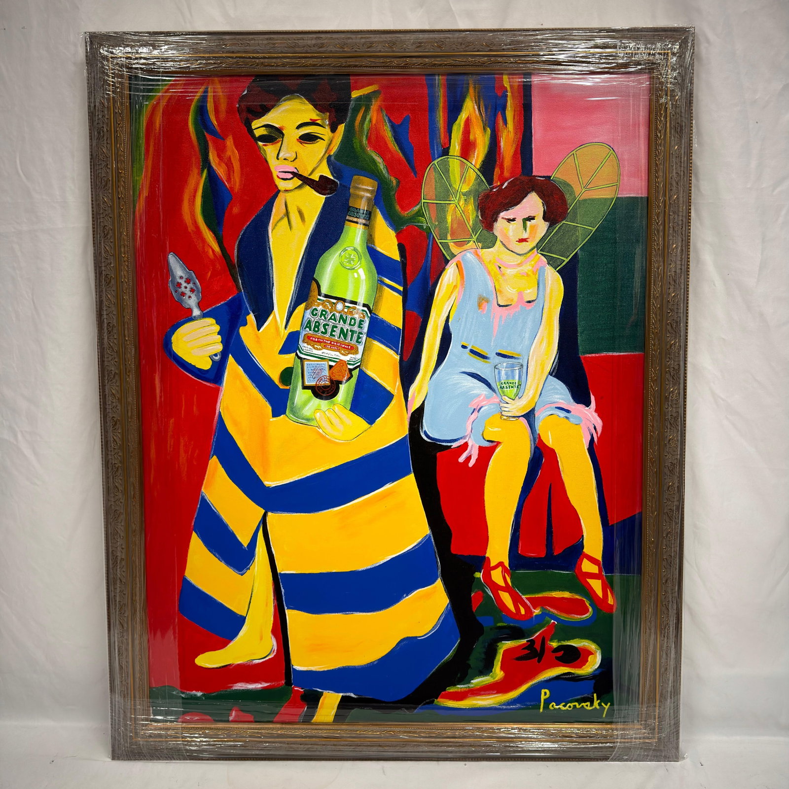 Signed Pacovsky Original Acrylic on Canvas Absente Absinthe After Ernst Ludwig Kirchner: Original acrylic on canvas painting, signed Pacovsky. Ernst Ludwig Kirchner-inspired Absente Original Acrylic by John Pacovsky. Reimagined with a Grande Absente absinthe bottle. This item is in g