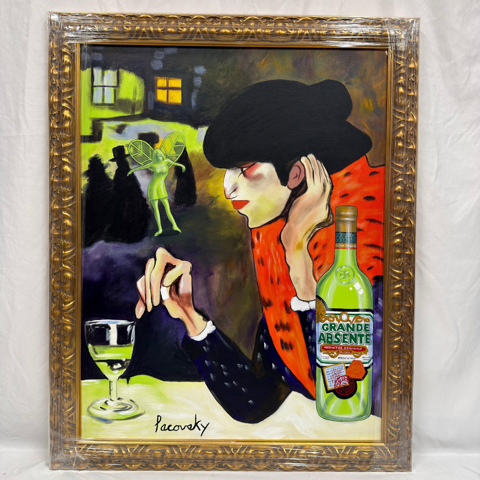 Signed Pacovsky Acrylic on Canvas Grande Absente Cafe Scene After Picasso (1 of 6)