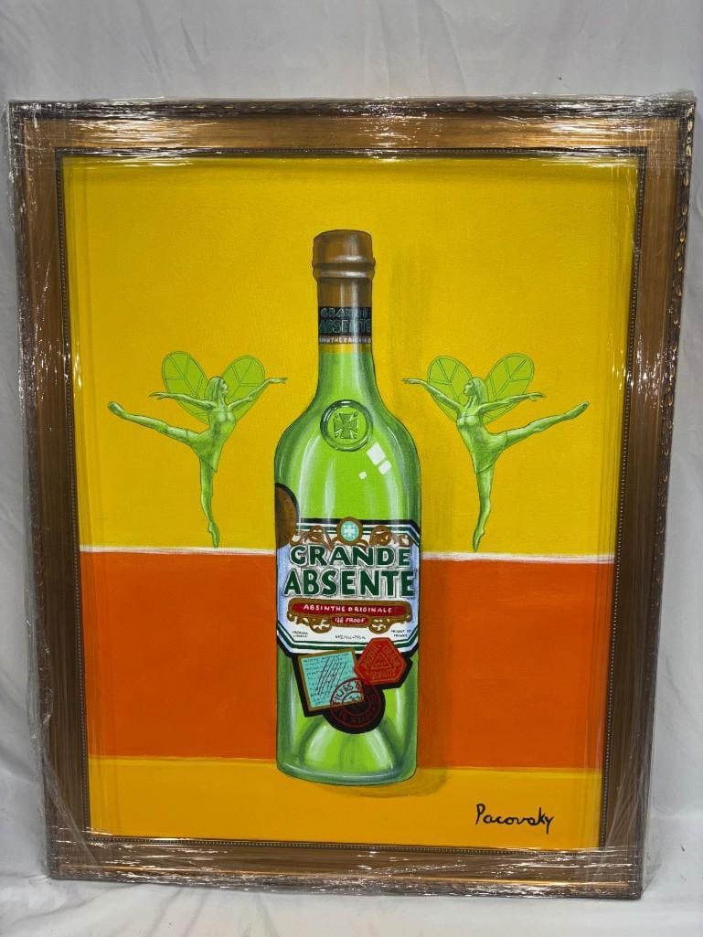 Signed Pacovsky Original Acrylic on Canvas Absente Rothko Inspired Art: Original acrylic on canvas painting, signed Pacovsky. Rothko-Inspired Absente Original Acrylic by John Pacovsky. Reimagined with a Grande Absente absinthe bottle and green fairies. This