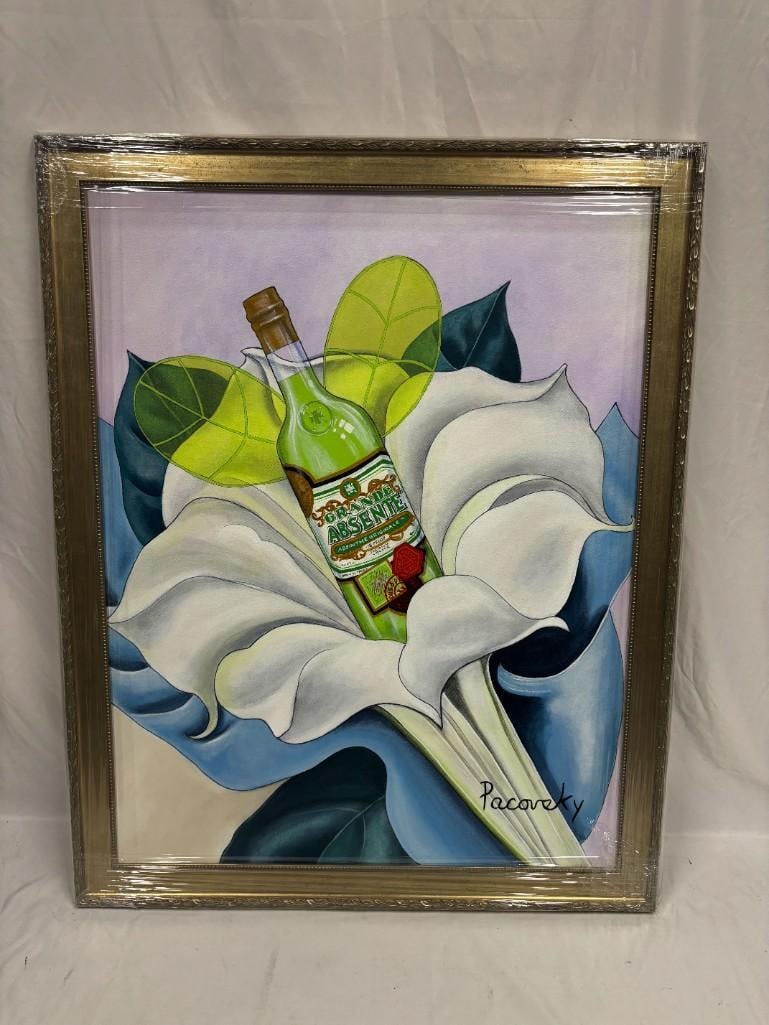 Signed Pacovsky Original Acrylic on Canvas Absente Boudin Inspired Art: Original acrylic on canvas painting, signed Pacovsky. Boudin-inspired Absente Original Acrylic by John Pacovsky. Reimagined with a Grande Absente absinthe bottle. This item is in good pre-owned, 