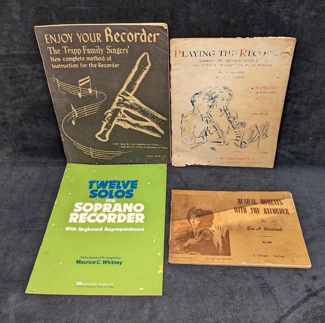 4 Vintage Paperback Recorder Sheet Music Books: 4 Vintage Paperback Recorder Sheet Music Books. This lot includes: (1) Playing The Recorder - An Elementary Method With A Large Collection Of Newly Arranged Easy-To-Play Pieces. This was published by 
