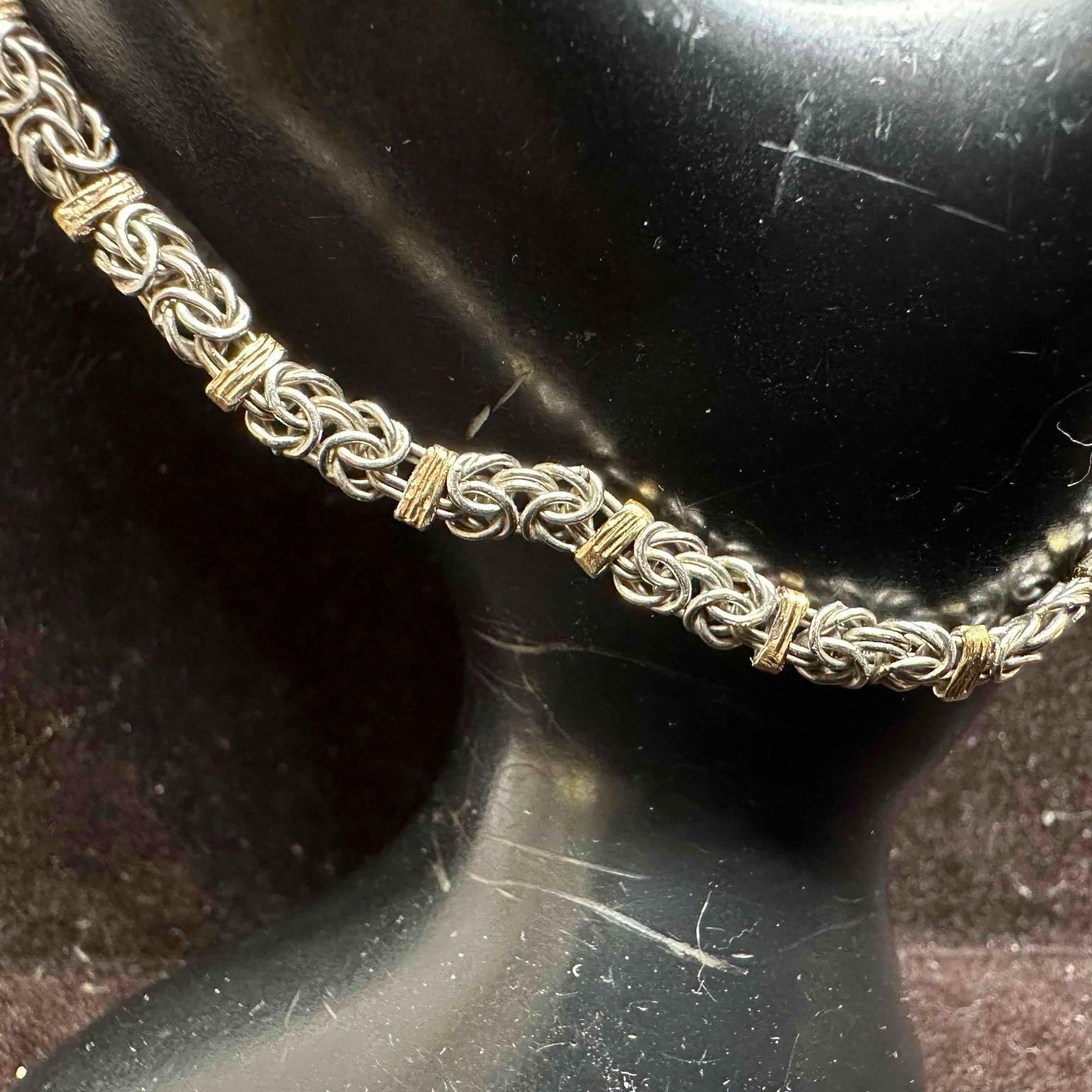 AK Turkey Sterling 925 and 14K Gold Byzantine Chain Bracelet K85 (1 of 7)