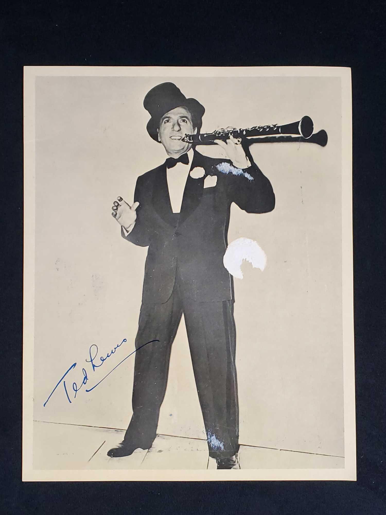 Signed Publicity Photo Of Musician Ted Lewis: Autographed publicity photo of Ted Lewis, was an American entertainer, bandleader, singer, and musician. He fronted a band and touring stage show that presented a combination of jazz, comedy, and nost