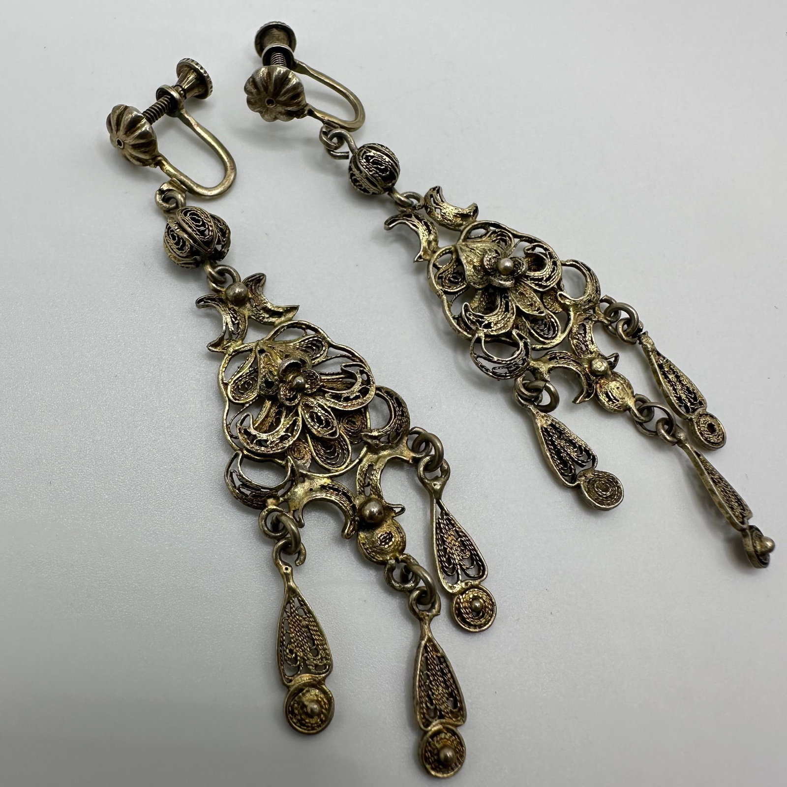 Intricate Vermeil Sterling Filigree Dangle Screw Back Earrings (1 of 5)