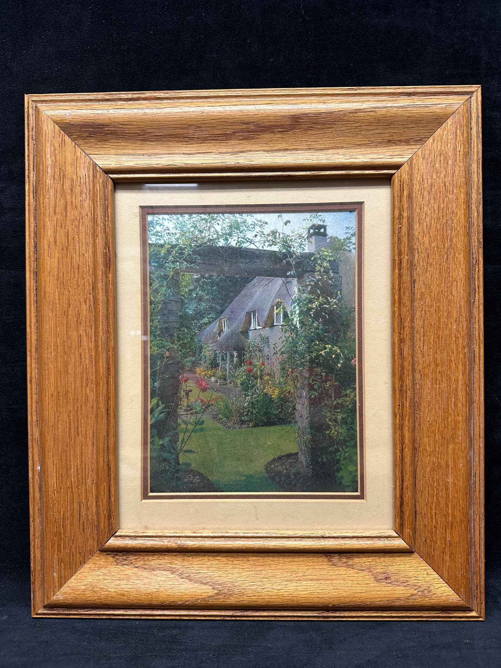 Framed Cottage Garden Landscape Print in Oak Style Wood Frame (1 of 4)