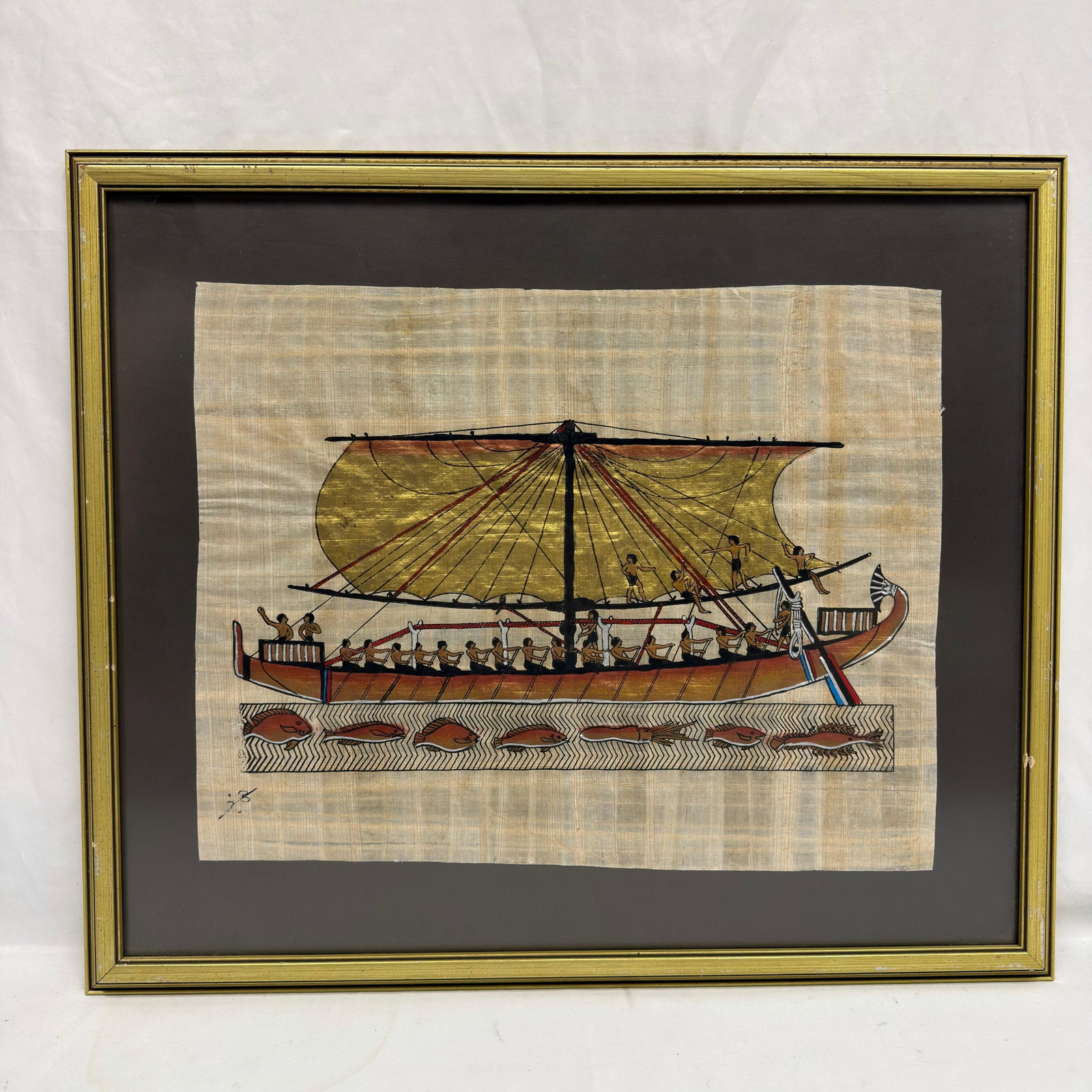 Egyptian Papyrus Style Sailing Vessel Scene Framed Decorative Art (1 of 4)