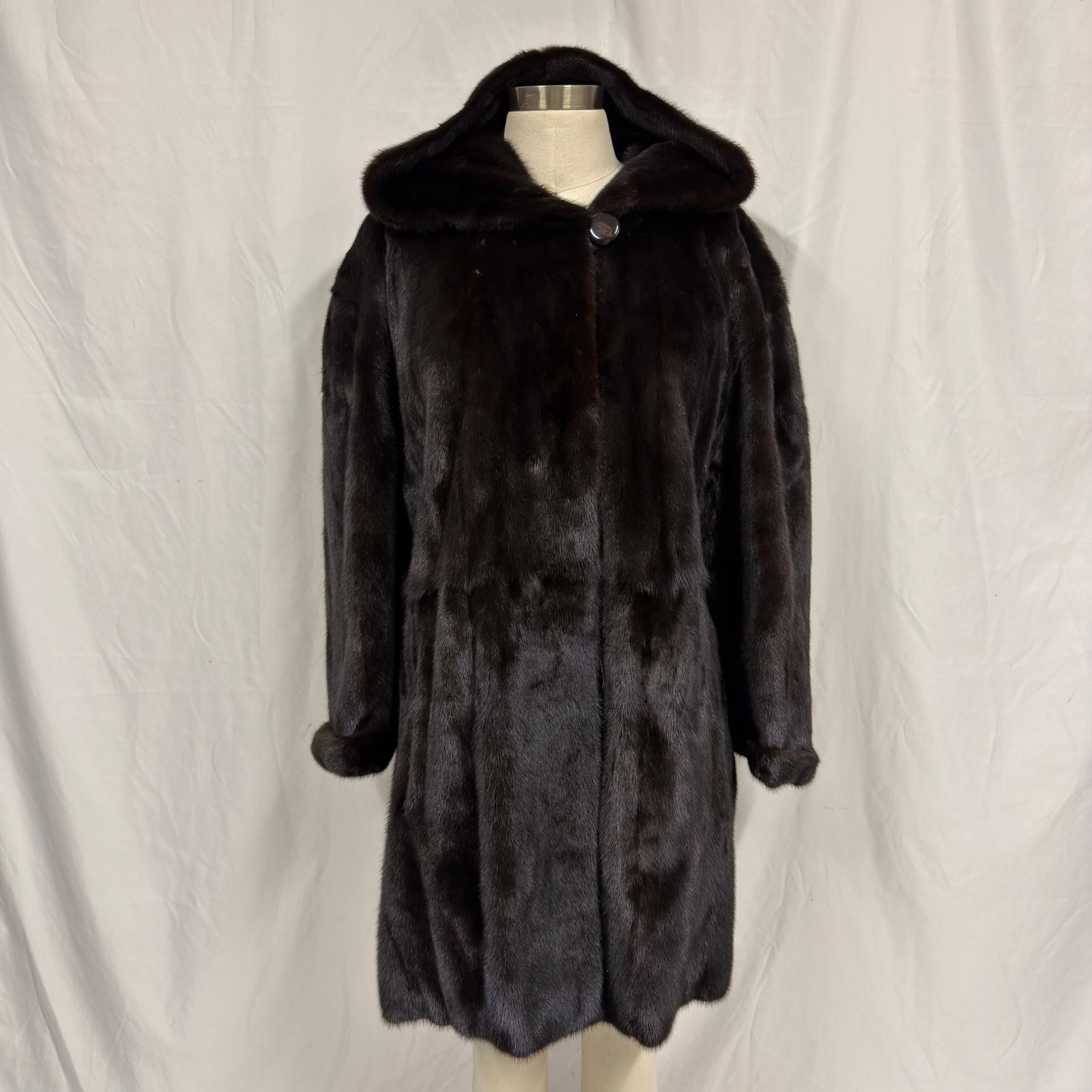Oversized Nies Saga Mink Coat with Patterned Lining Dark Brown Hood (1 of 7)