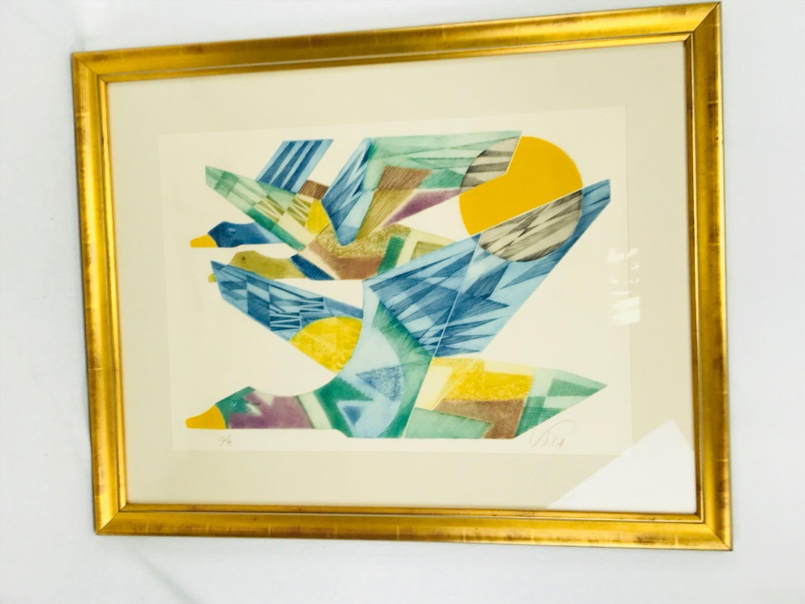 Abstract Flying Geese Color Print: Abstract Flying Geese Color Print; Beautiful signed and numbered piece by artist Abram Krol. It measures at approximately 26" L x 33" L.