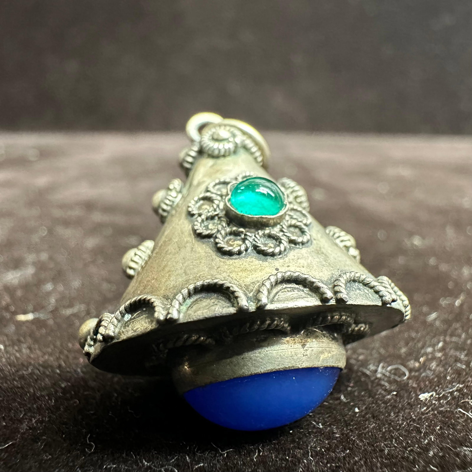 Victorian Etruscan Style Multi Colored Glass 800 Silver Fob Charm T29