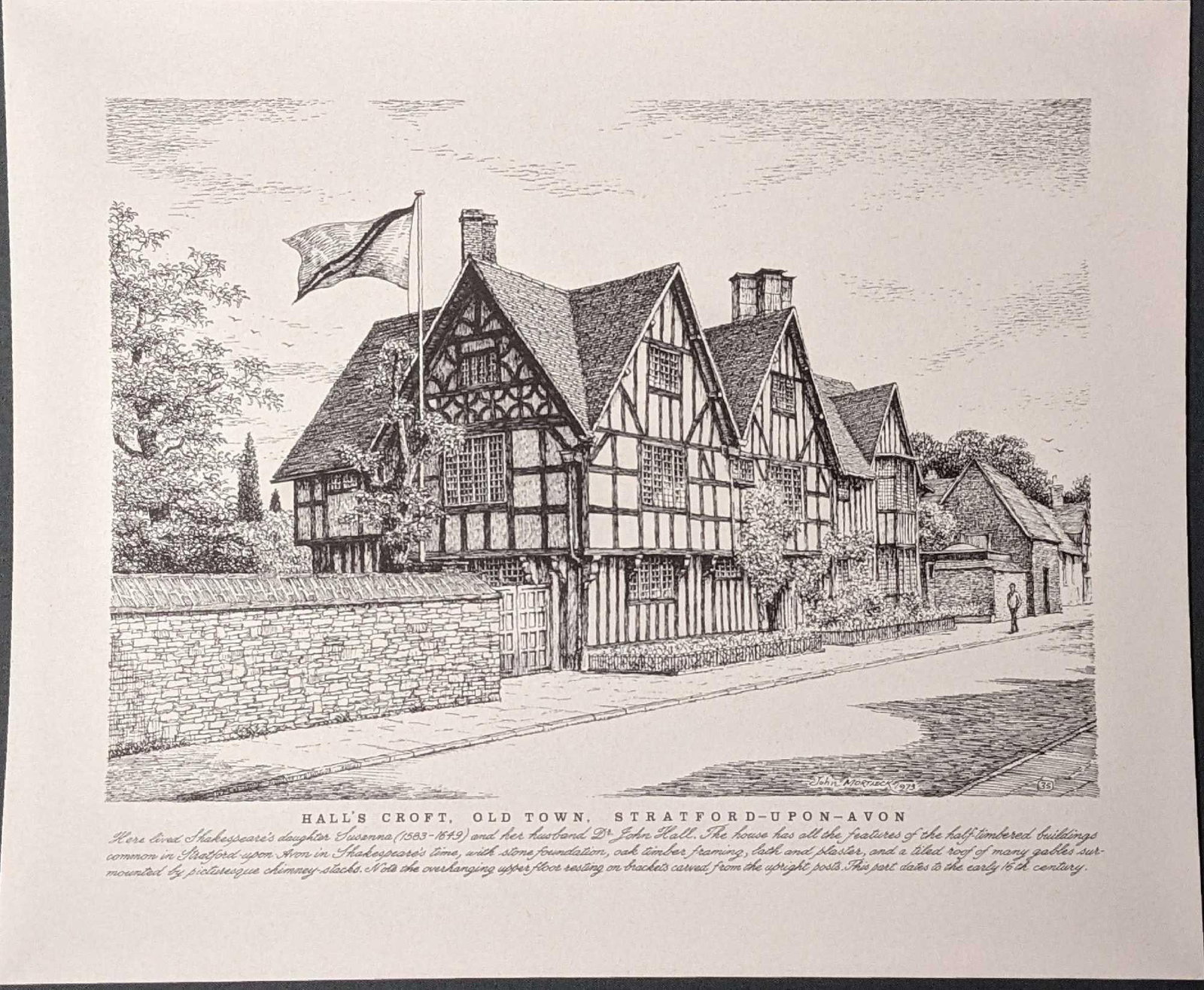 Vintage Hall's Croft John Mortlock Print: Hall's Croft is a building in Stratford-upon-Avon, Warwickshire, England, which was owned by William Shakespeare's daughter, Susanna Hall, and her husband Dr John Hall whom she married in 1607. Origin