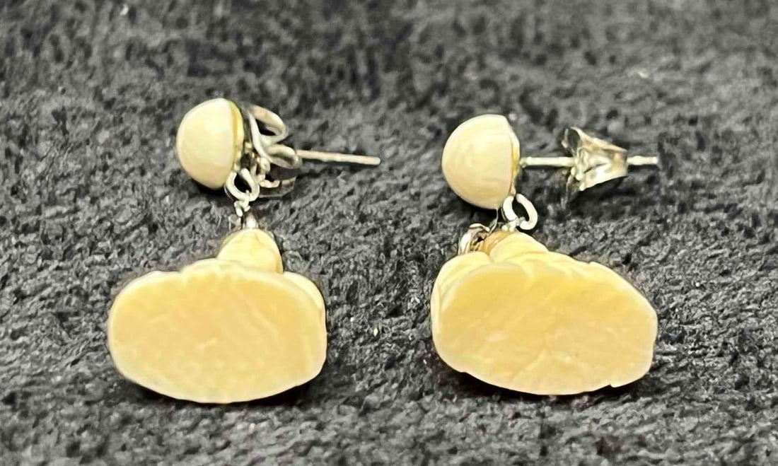 Hand Carved Bone Buddha Dangle Earrings - 3