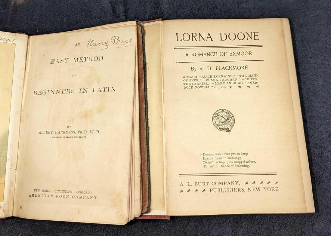 Romance Of Exmoor & Easy Method For Beginners In Latin: Romance Of Exmoor & Easy Method For Beginners In Latin. This lot includes: (1) Lorna Doone - A Romance Of Exmoor by R.D. Blackmore. This was published by A. L. Burt Company (New York). There 