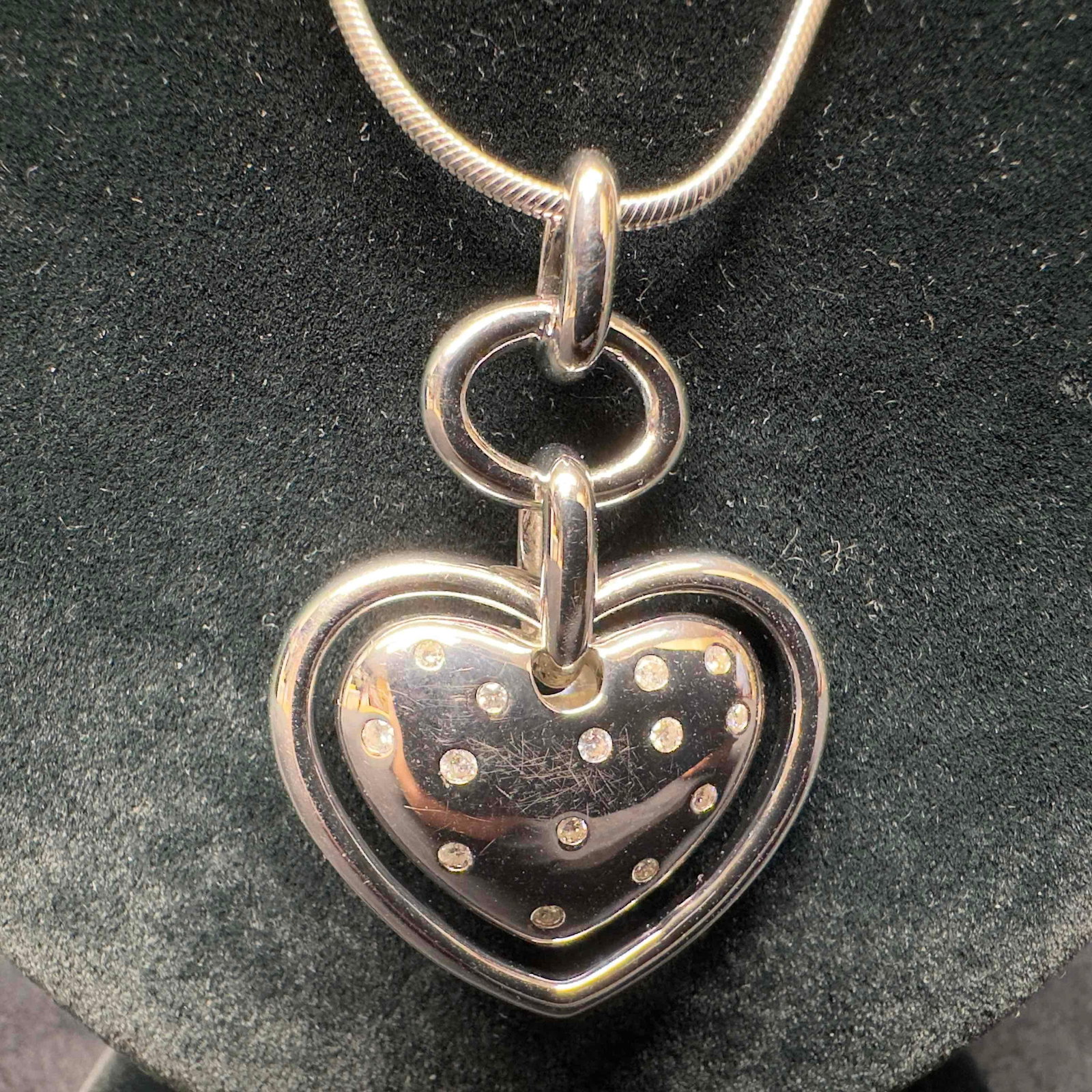 925 Sterling Silver Real Round-Cut White Diamond Moon Star Heart Pendant: This item is in good pre-owned, previously used/displayed condition with noticeable light wear, and surface scratches. Please reference all photos for full details. This piece of jewelry has been test