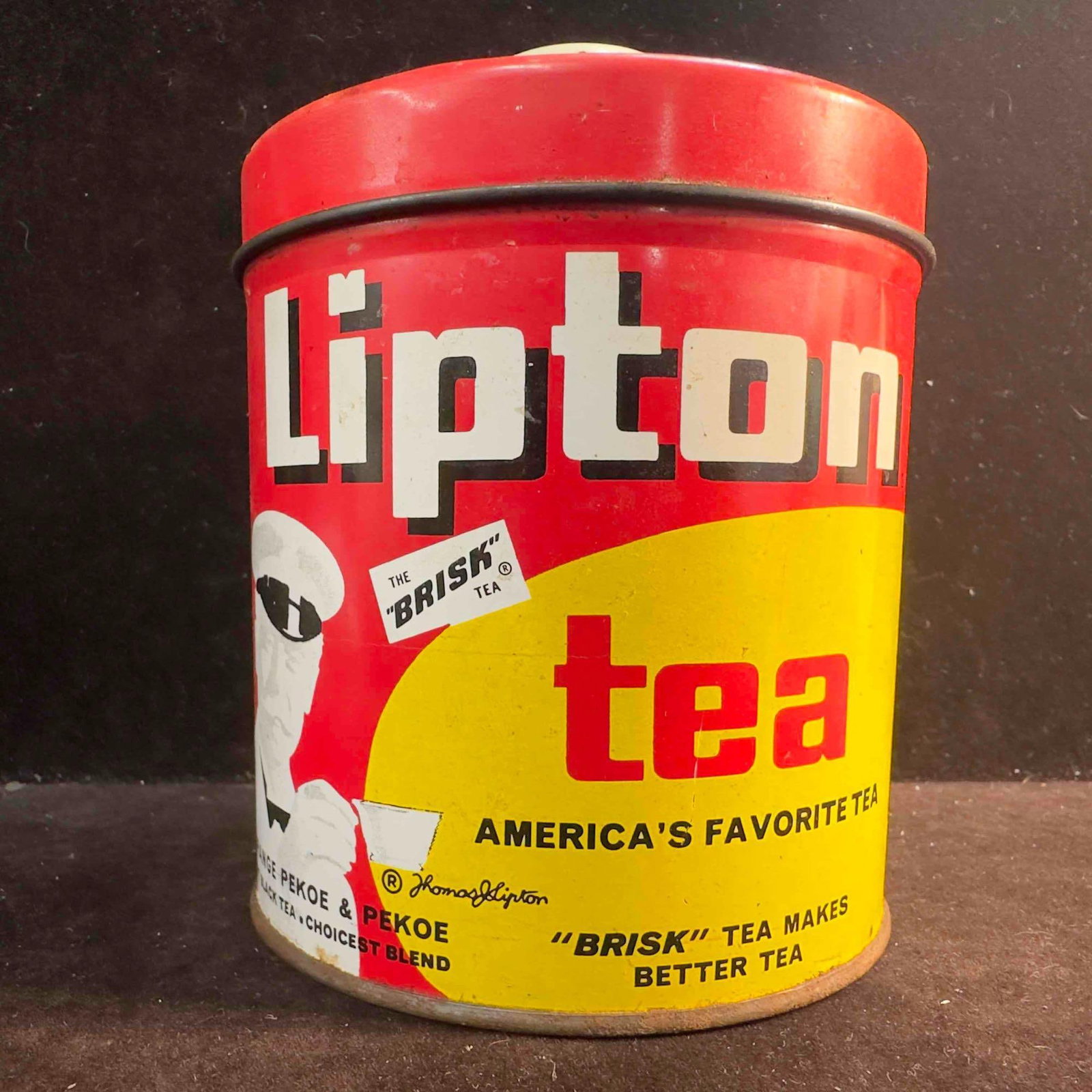 Lipton Tea J.L. Clark Rockford Illinois USA Red Tin Canister Container with Lid