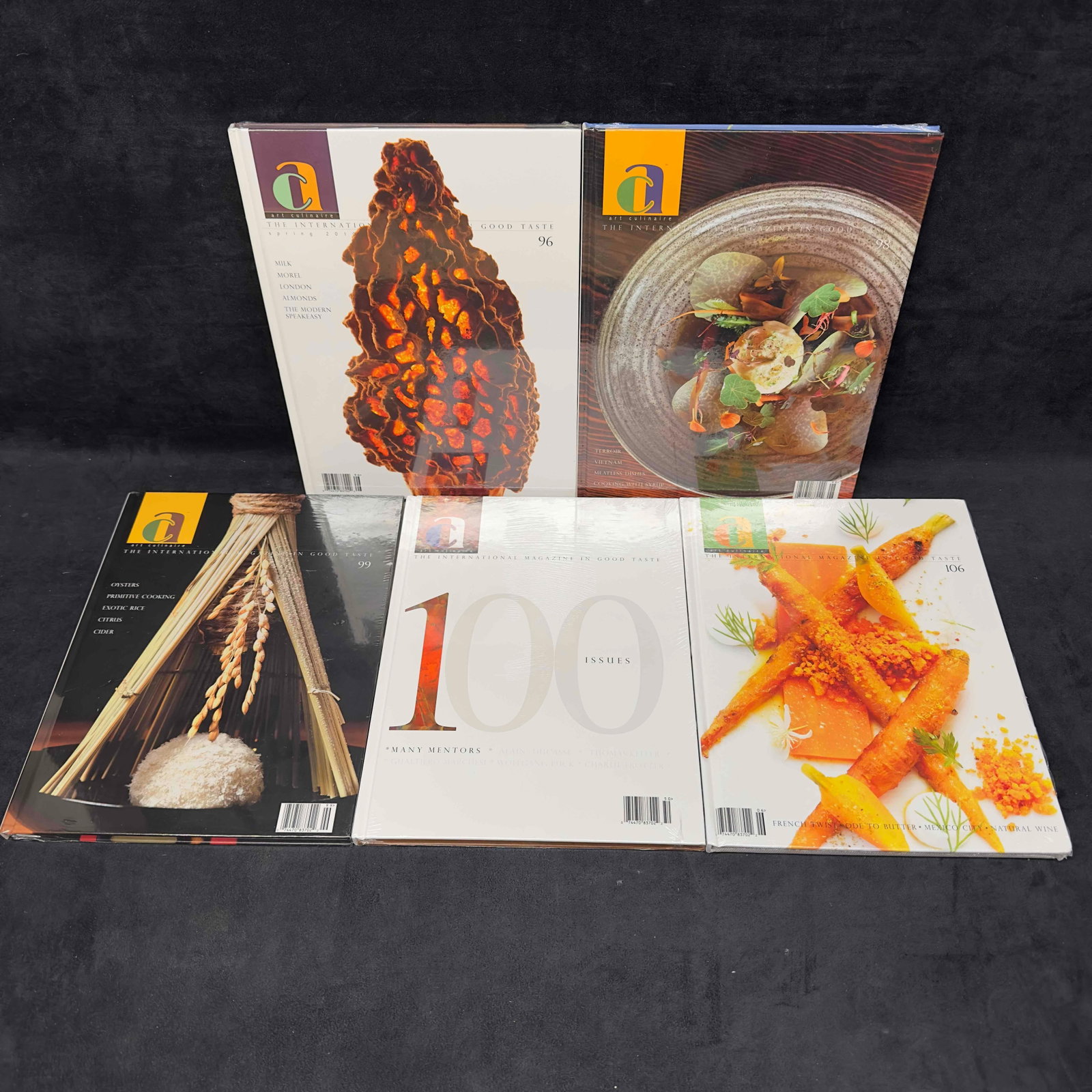 Art Culinaire International Magazine In Good Taste Issue 96-106 Lot of Five Issues: Art Culinaire International Magazine In Good Taste Issue 96-106 Lot of Five Issues. This set includes issues 96, 98, 99, 100, and 106. These books are sealed like new. These items are in good pre-owne