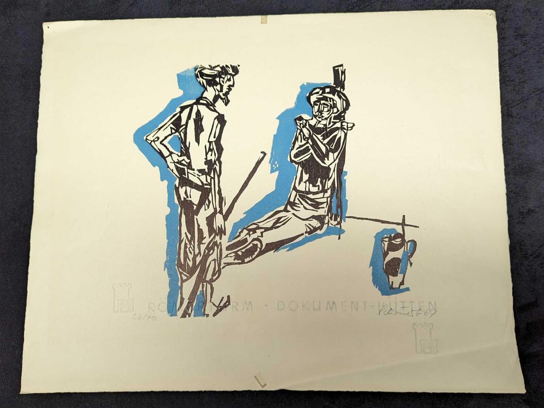 Vintage Two Men S&N Print: Vintage Two Men S&N Print. Was published by "Romerturm Dokument-Butten. This print was signed, date,d and numbered by the artist, but we could not make out the artist's name. This one is #26 out of #7