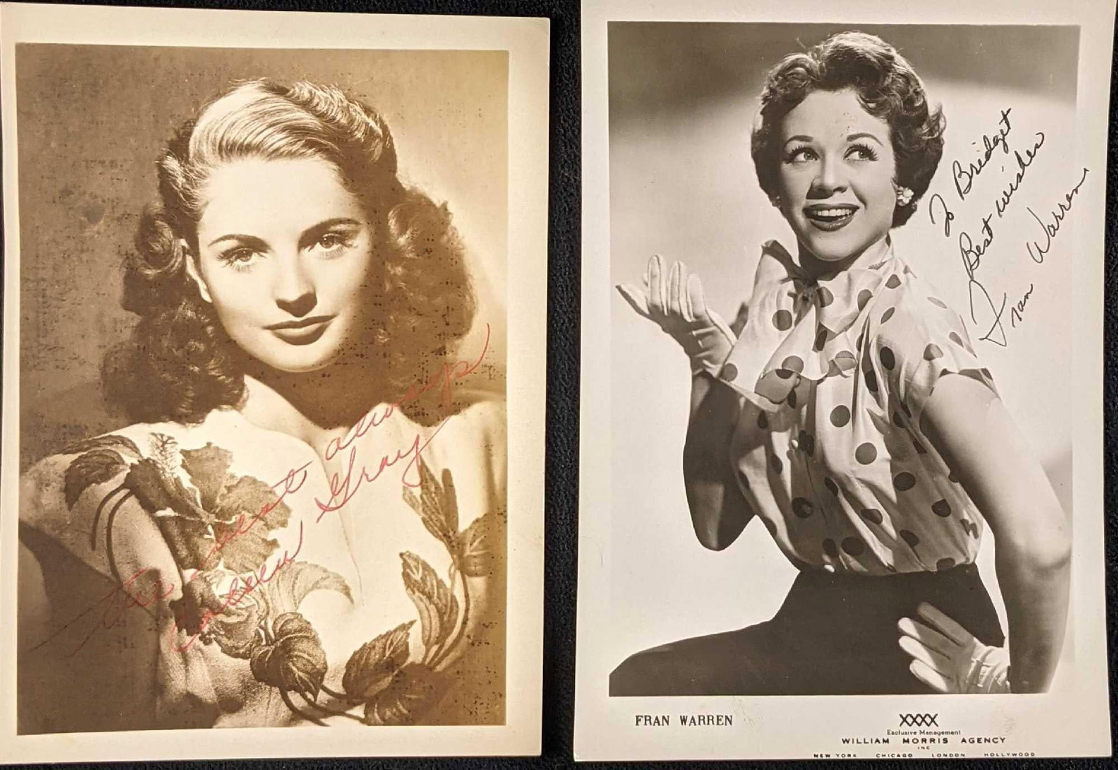 Autographed Fran Warren & Coleen Gray Photos