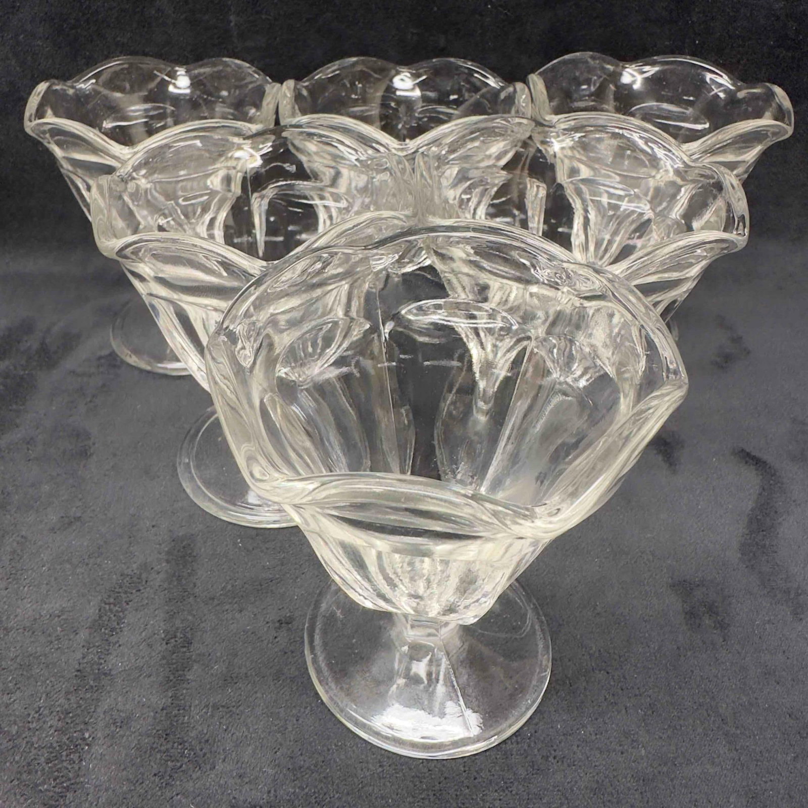 Vintage Ice Cream Clear Glass Sundae Dishes Set of Six 6 Footed Tulip Soda Fountain Dish (1 of 8)