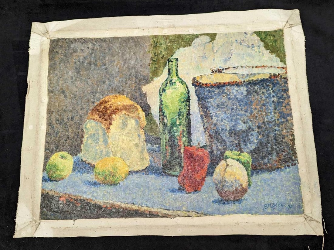 Vintage Original Acrylic On Canvas Food & Drink: Vintage Original Acrylic On Canvas Food & Drink. This canvas is approx 26 3/4" x 21 1/2" and it weighs 0.33lb. The canvas is signed by the artist on the bottom right. The artist is unknown. 
