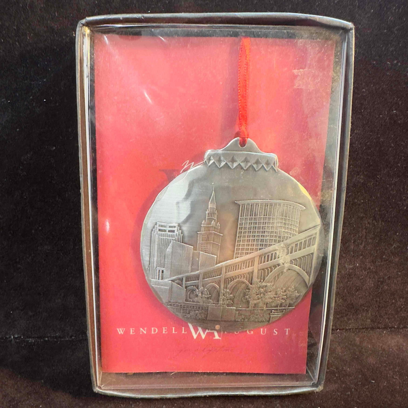 Wendell August Veteran's Memorial Bridge Ornament Jim Ptacek Series: Wendell August Veteran's Memorial Bridge Ornament Jim Ptacek Series. Includes original box. This item is in pre-owned, previously displayed condition with light wear, and surface scratches.