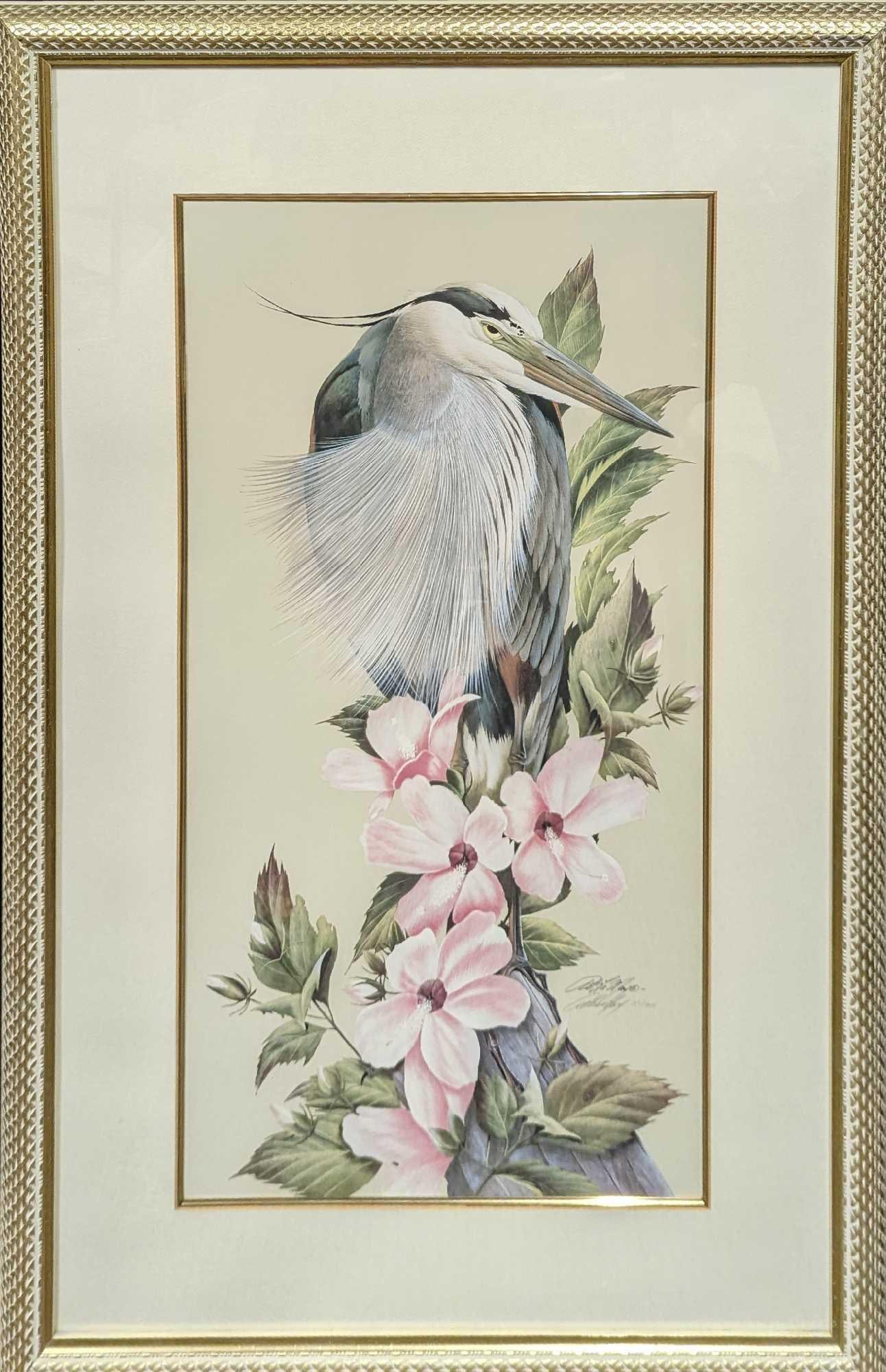 Framed S&N Art Lamay Blue Heron Print: Framed S&N Art Lamay Blue Heron Print. This one is #109 out of #1800. This is signed by the artist on the right under the printed signature. The framed print is approx 28 1/2" x 1 1/4" x 43 1/2"