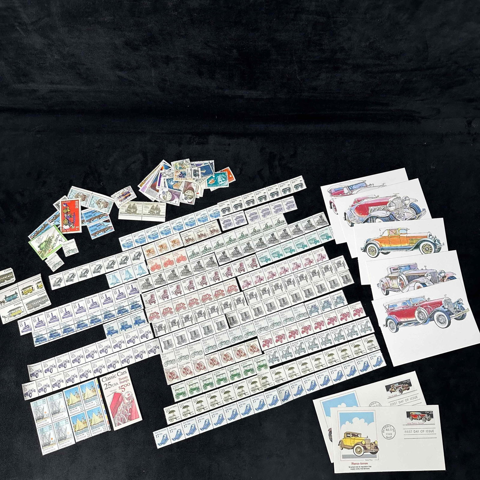 Collectors Stamp US and Foreign Stamps Collection Transportation Car Themed Set: Most of the international foreign stamps have been canceled. The US American stamps are able to be used for Mailing but some pre canceled as well. Large Transportation collectors stamp collection with